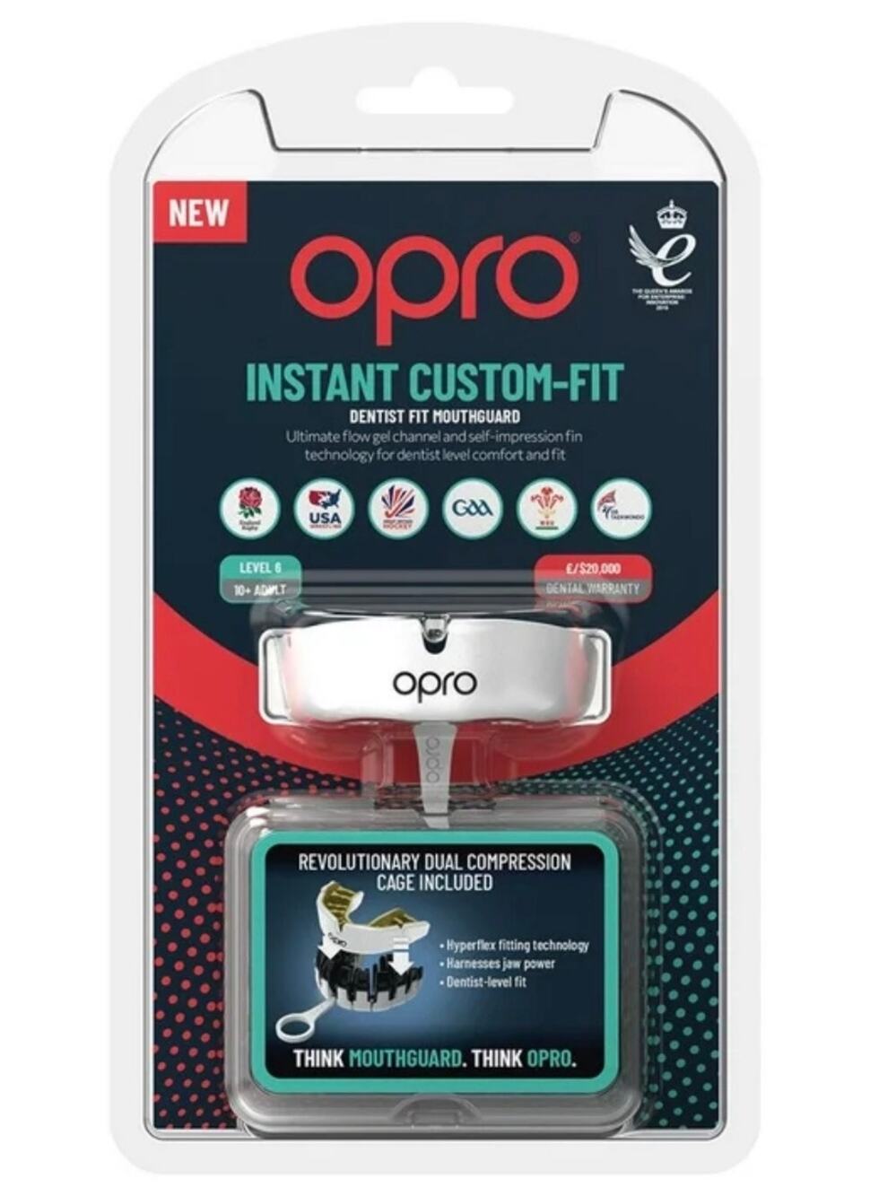 OPRO Instant Custom Fit Mouthgaurd Dentist Level Gum Shield Clear White Youth